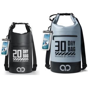 imageLamicall 30L ampamp 20L Dry Bag Waterproof Backpack  Zippered Pocket Roll Top Waterproof Bag Blueish Gray ampamp Black