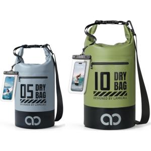 imageLamicall 5L ampamp 10L Dry Bag Waterproof Backpack  Zippered Pocket Roll Top Waterproof Bag Blueish Gray ampamp Olive Green