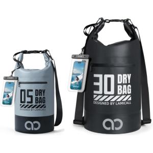 imageLamicall 5L ampamp 30L Dry Bag Waterproof Backpack  Zippered Pocket Roll Top Waterproof Bag Blueish Gray ampamp Black