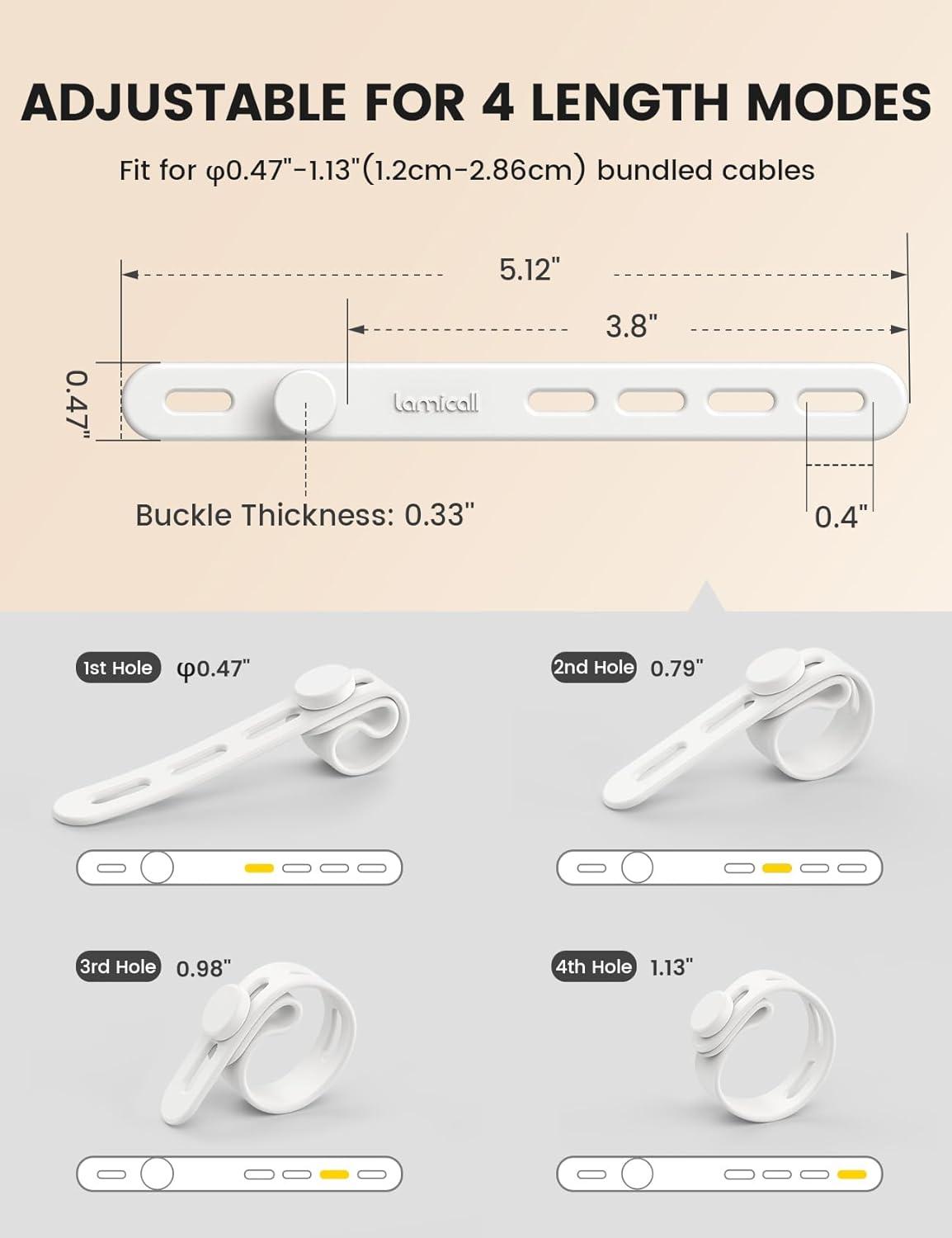 image10Pack Silicone Cable Ties Cord Organizer Wrap  Lamicall Durable Reusable Wire Management with Lock Buckle Elastic Charger Cable Strap Ties Electrical Cord Keeper for Travel Home AccessoriesWhite