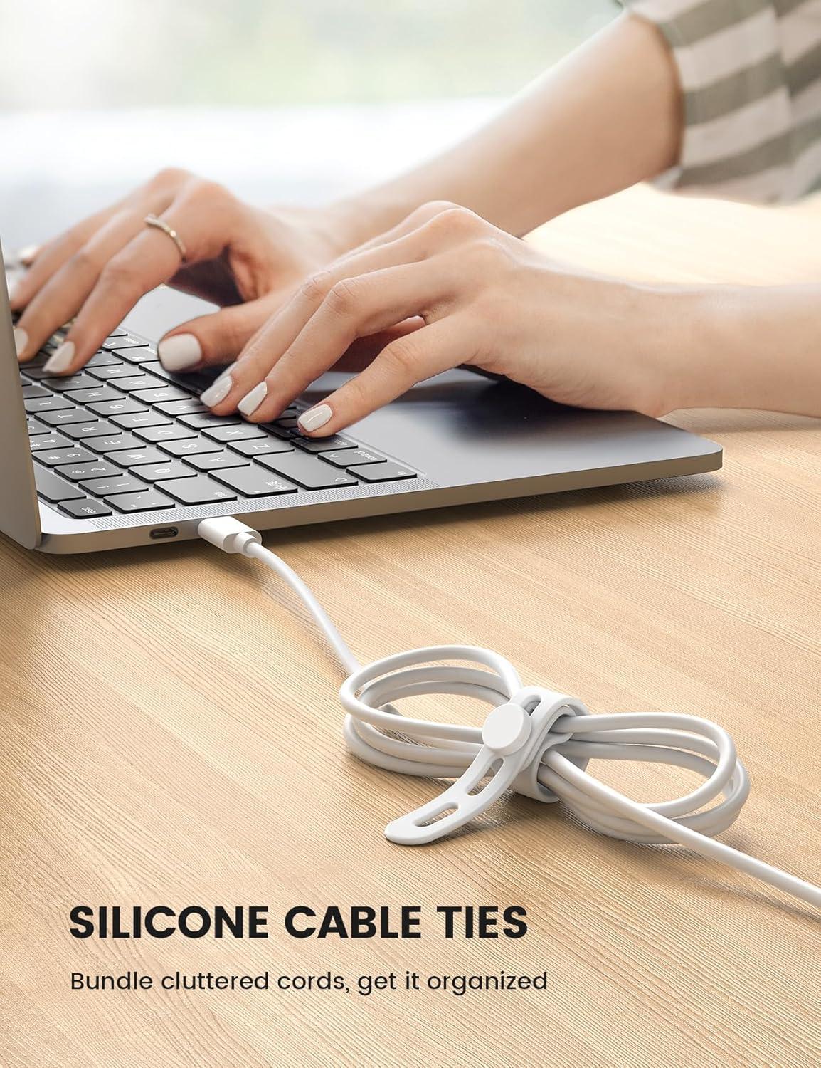 image10Pack Silicone Cable Ties Cord Organizer Wrap  Lamicall Durable Reusable Wire Management with Lock Buckle Elastic Charger Cable Strap Ties Electrical Cord Keeper for Travel Home AccessoriesWhite
