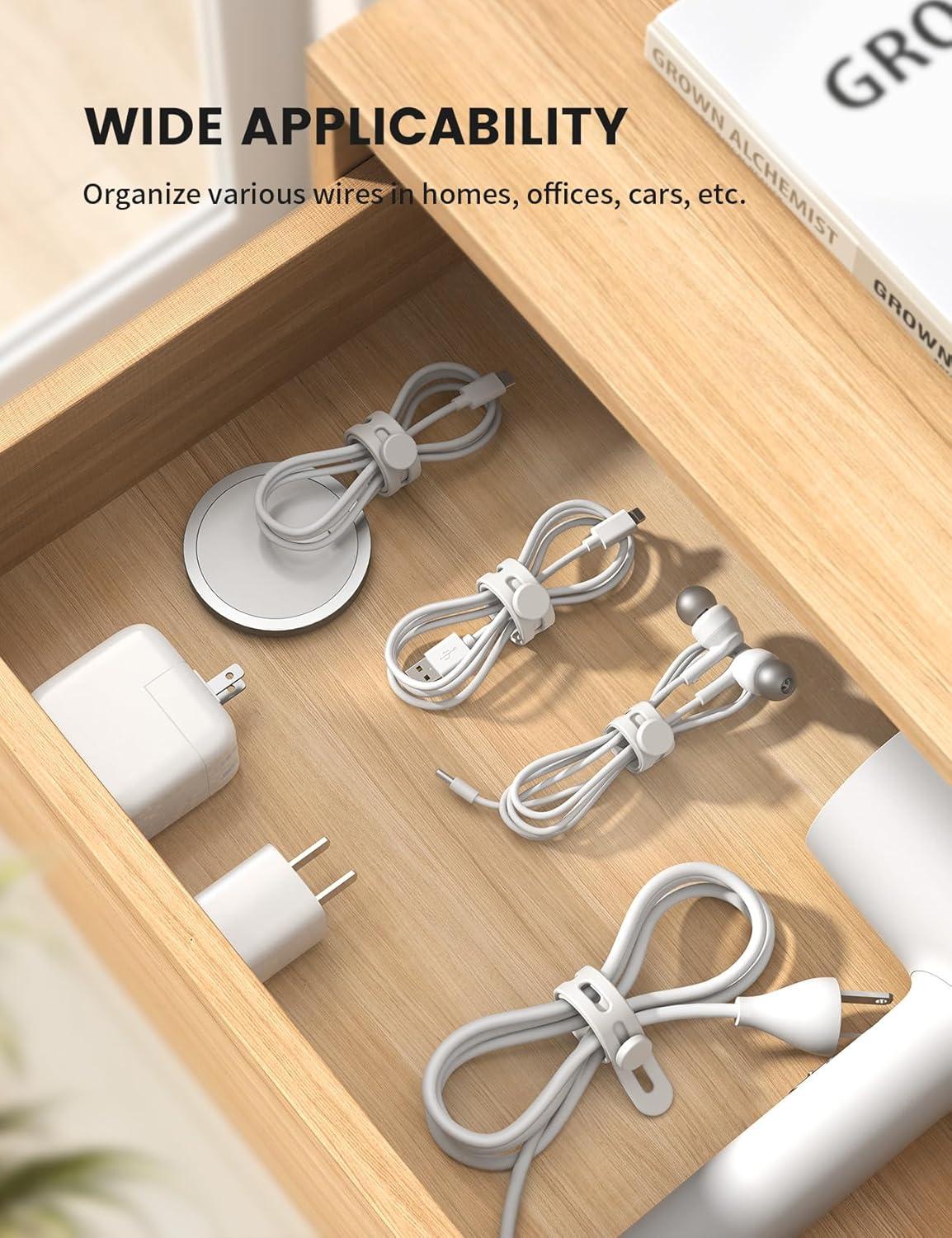 image10Pack Silicone Cable Ties Cord Organizer Wrap  Lamicall Durable Reusable Wire Management with Lock Buckle Elastic Charger Cable Strap Ties Electrical Cord Keeper for Travel Home AccessoriesWhite