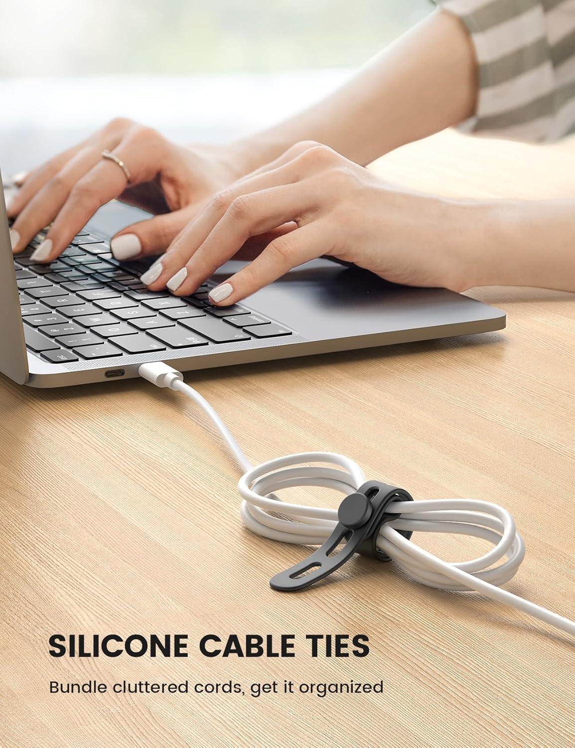 image10Pack Silicone Cable Ties Cord Organizer Wrap  Lamicall Durable Reusable Wire Management with Lock Buckle Elastic Charger Cable Strap Ties Electrical Cord Keeper for Travel Home AccessoriesClassic Black