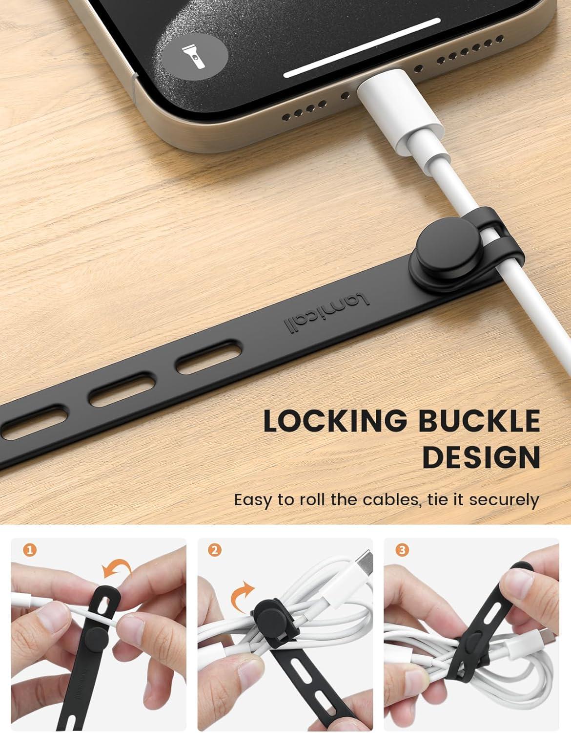 image10Pack Silicone Cable Ties Cord Organizer Wrap  Lamicall Durable Reusable Wire Management with Lock Buckle Elastic Charger Cable Strap Ties Electrical Cord Keeper for Travel Home AccessoriesClassic Black