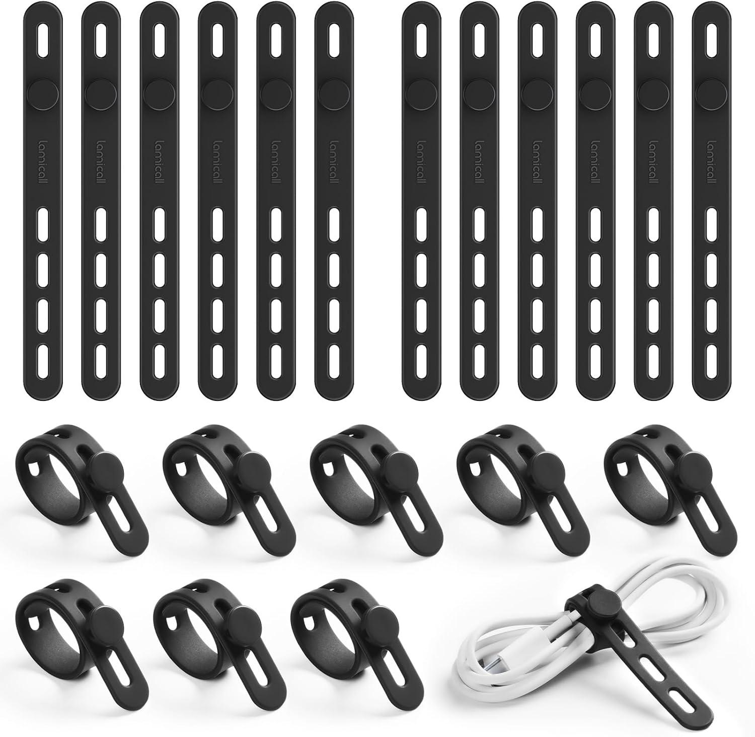 image10Pack Silicone Cable Ties Cord Organizer Wrap  Lamicall Durable Reusable Wire Management with Lock Buckle Elastic Charger Cable Strap Ties Electrical Cord Keeper for Travel Home AccessoriesClassic Black