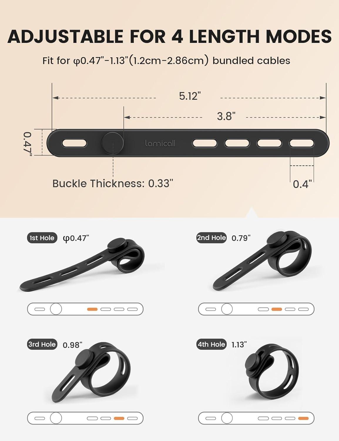 image10Pack Silicone Cable Ties Cord Organizer Wrap  Lamicall Durable Reusable Wire Management with Lock Buckle Elastic Charger Cable Strap Ties Electrical Cord Keeper for Travel Home AccessoriesClassic Black