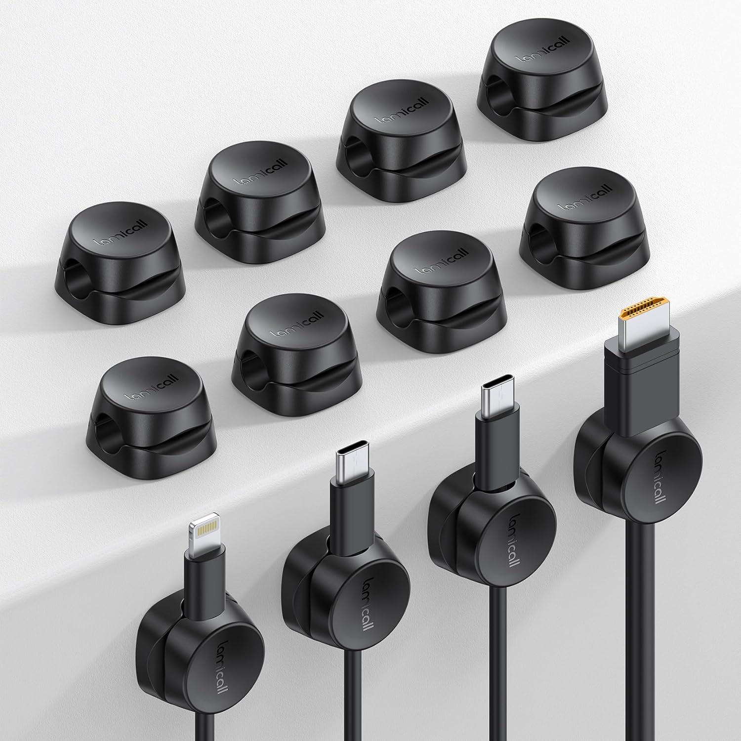 image12Pack Cord Organizer Spring Clips Office Desk Accessories  Lamicall Desk Cable Management Clips Dorm Room Bedroom Essentials Phone Charger Cord Holder Wire Organizer Keeper for NightstandBlack