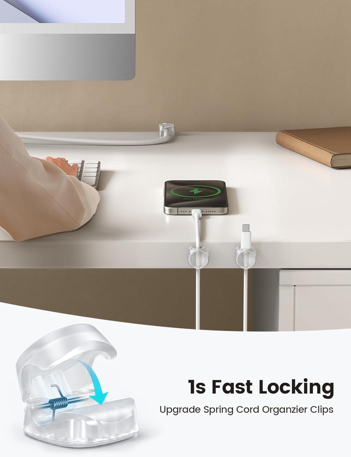 image12Pack Cord Organizer Spring Clips Office Desk Accessories  Lamicall Desk Cable Management Clips Dorm Room Bedroom Essentials Phone Charger Cord Holder Wire Organizer Keeper for NightstandTransparent