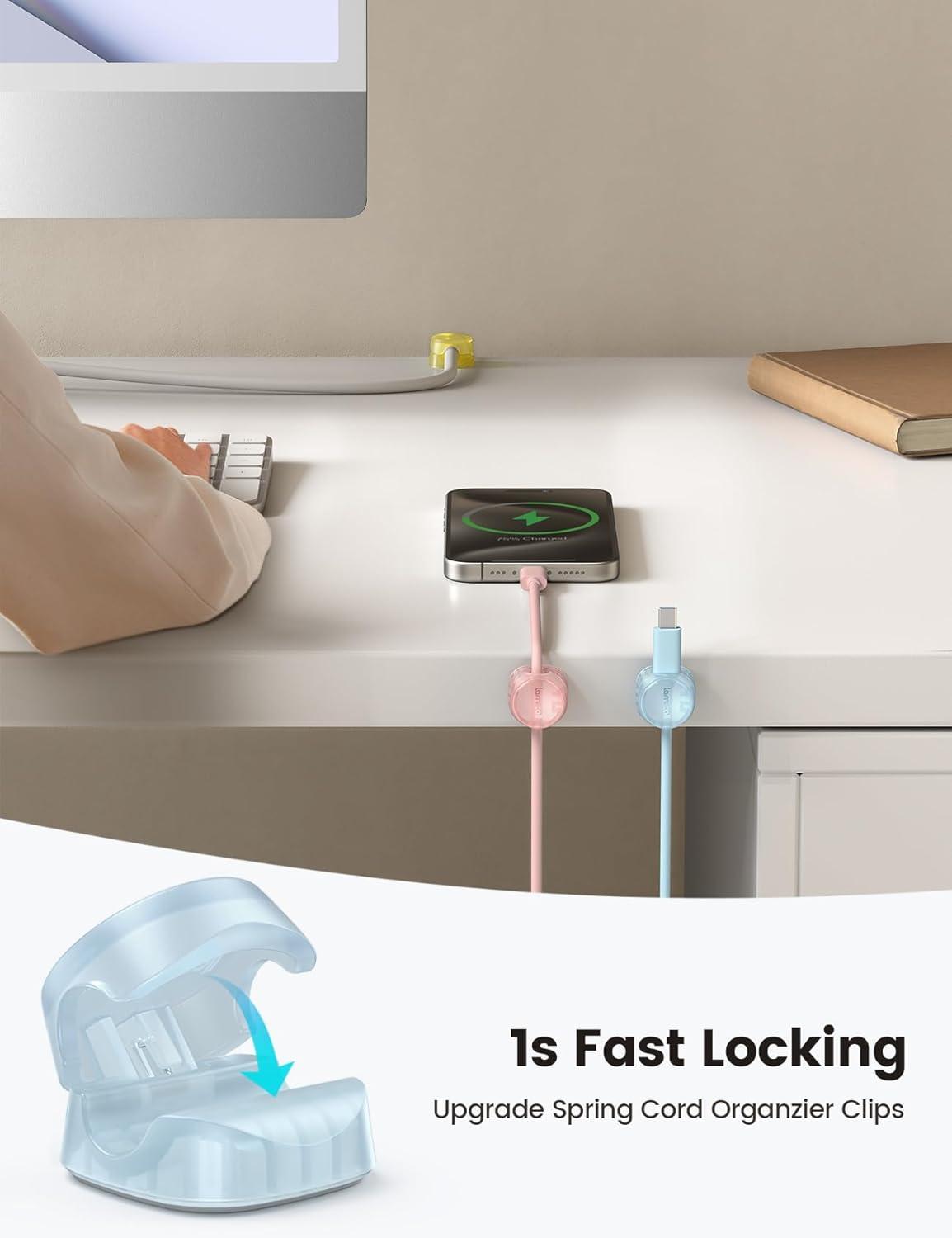 image12Pack Cord Organizer Spring Clips Office Desk Accessories  Lamicall Desk Cable Management Clips Dorm Room Bedroom Essentials Phone Charger Cord Holder Wire Organizer Keeper for NightstandMacaron Colors