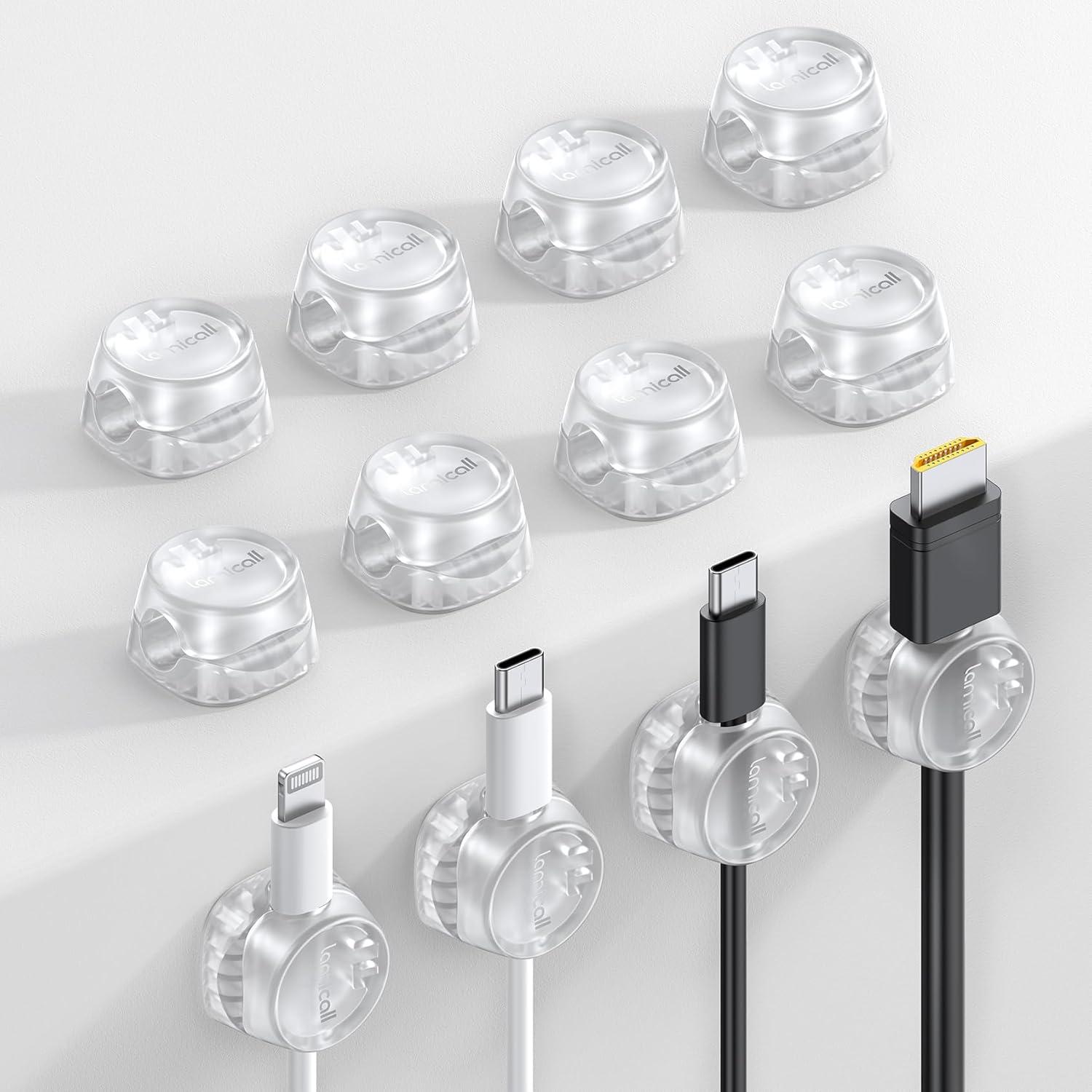 image12Pack Cord Organizer Spring Clips Office Desk Accessories  Lamicall Desk Cable Management Clips Dorm Room Bedroom Essentials Phone Charger Cord Holder Wire Organizer Keeper for NightstandTransparent