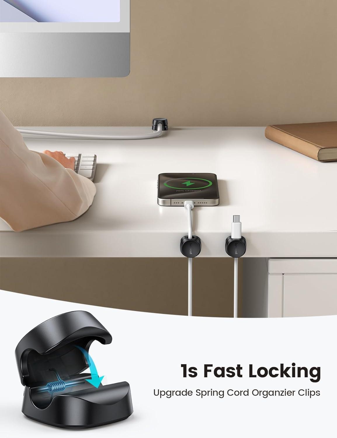 image12Pack Cord Organizer Spring Clips Office Desk Accessories  Lamicall Desk Cable Management Clips Dorm Room Bedroom Essentials Phone Charger Cord Holder Wire Organizer Keeper for NightstandBlack
