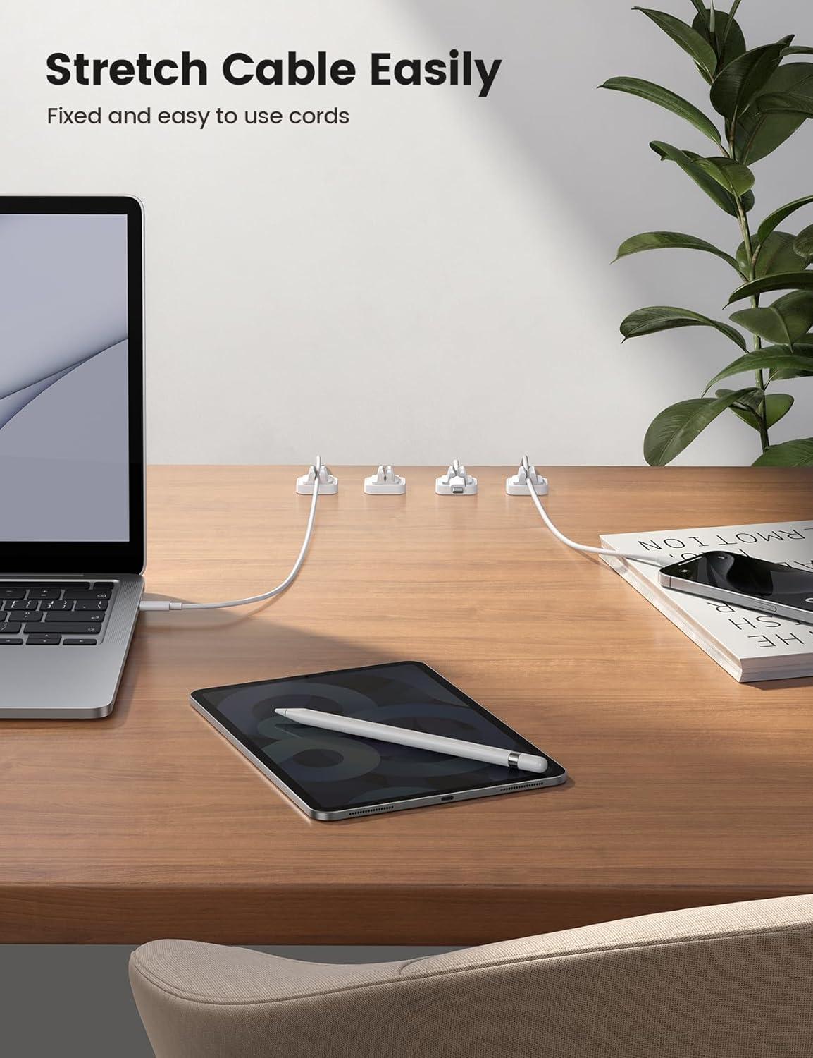 image5Pack Cable Spring Holder Clips Cord Organizer for Desk  Lamicall Adjustable Cord Wire Holder Keeper Phone Charger Organizer Clips Wire Cable Management for Nightstand Wall Car Office DesktopWhite