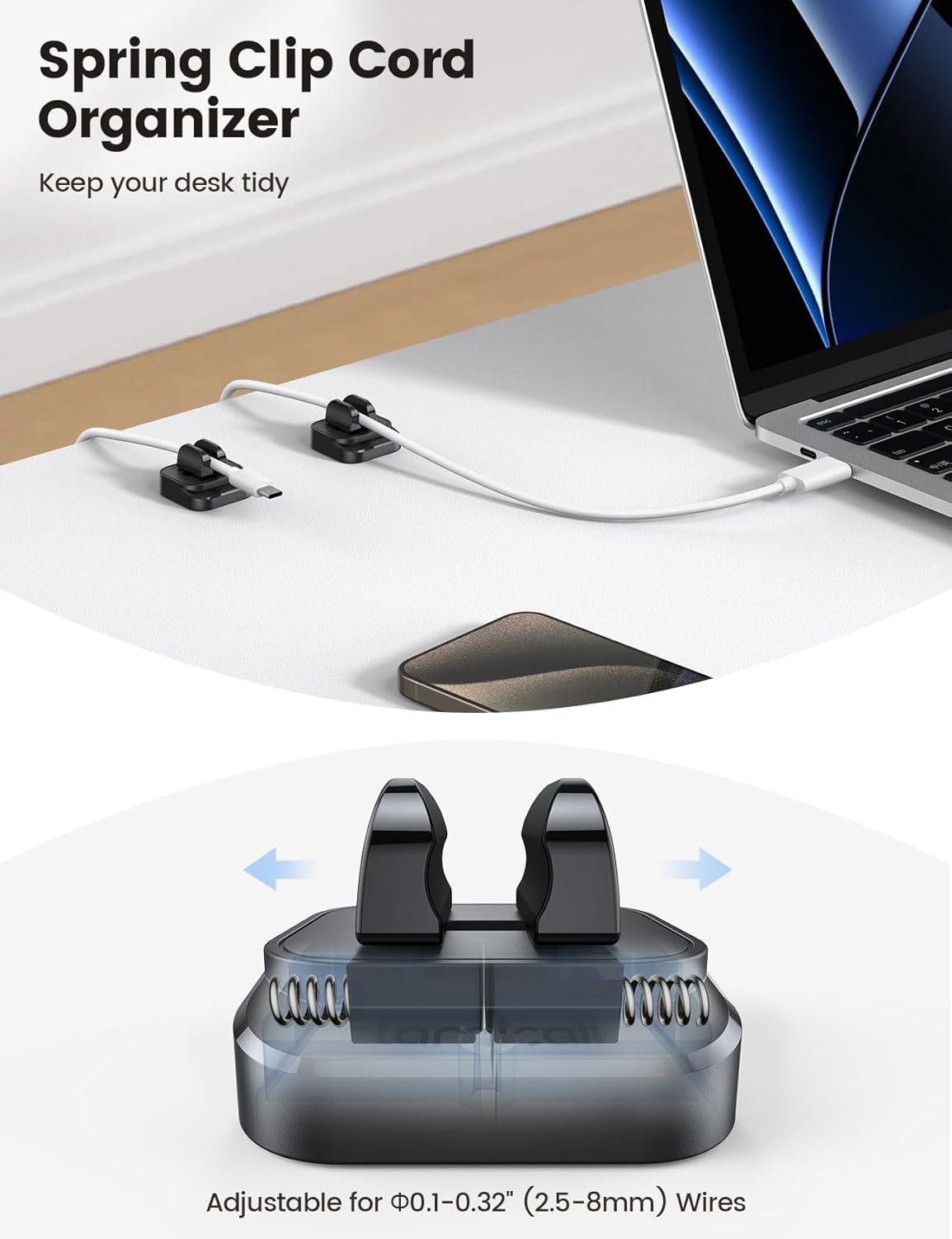 image5Pack Cable Spring Holder Clips Cord Organizer for Desk  Lamicall Adjustable Cord Wire Holder Keeper Phone Charger Organizer Clips Wire Cable Management for Nightstand Wall Car Office DesktopBlack