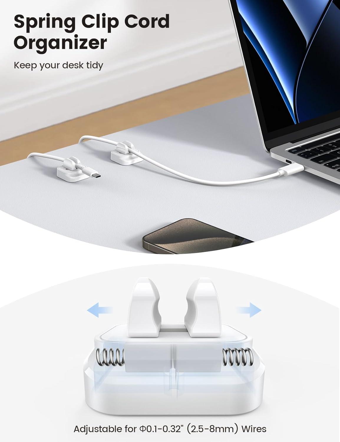 image5Pack Cable Spring Holder Clips Cord Organizer for Desk  Lamicall Adjustable Cord Wire Holder Keeper Phone Charger Organizer Clips Wire Cable Management for Nightstand Wall Car Office DesktopWhite