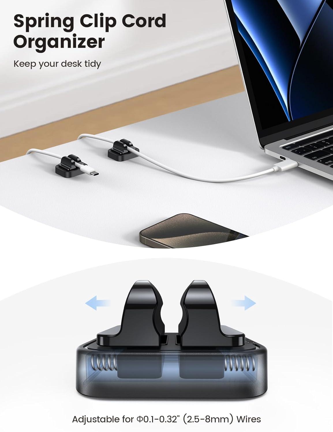 image5Pack Cable Spring Holder Clips Cord Organizer for Desk  Lamicall Adjustable Cord Wire Holder Keeper Phone Charger Organizer Clips Wire Cable Management for Nightstand Wall Car Office DesktopBlack