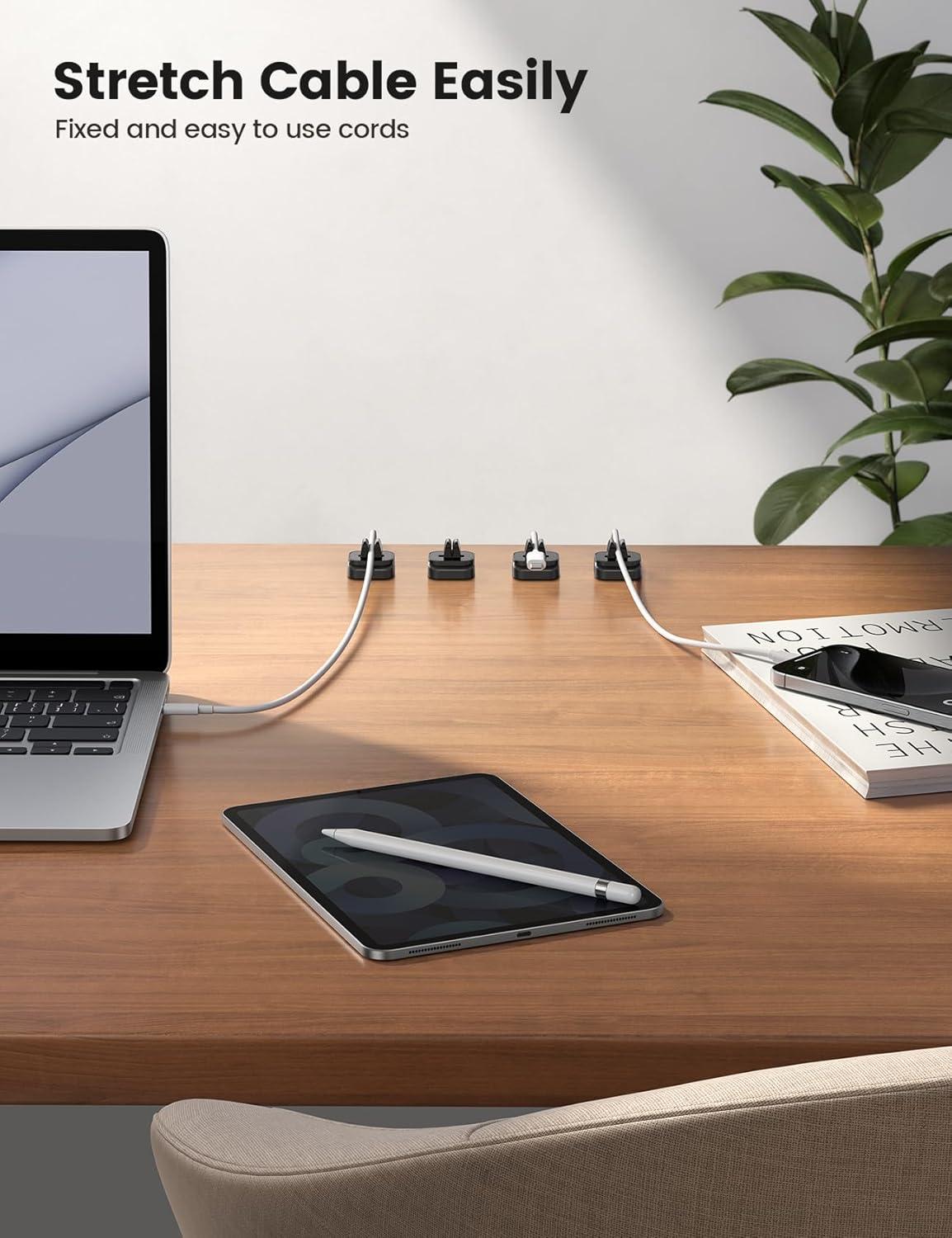 image5Pack Cable Spring Holder Clips Cord Organizer for Desk  Lamicall Adjustable Cord Wire Holder Keeper Phone Charger Organizer Clips Wire Cable Management for Nightstand Wall Car Office DesktopBlack
