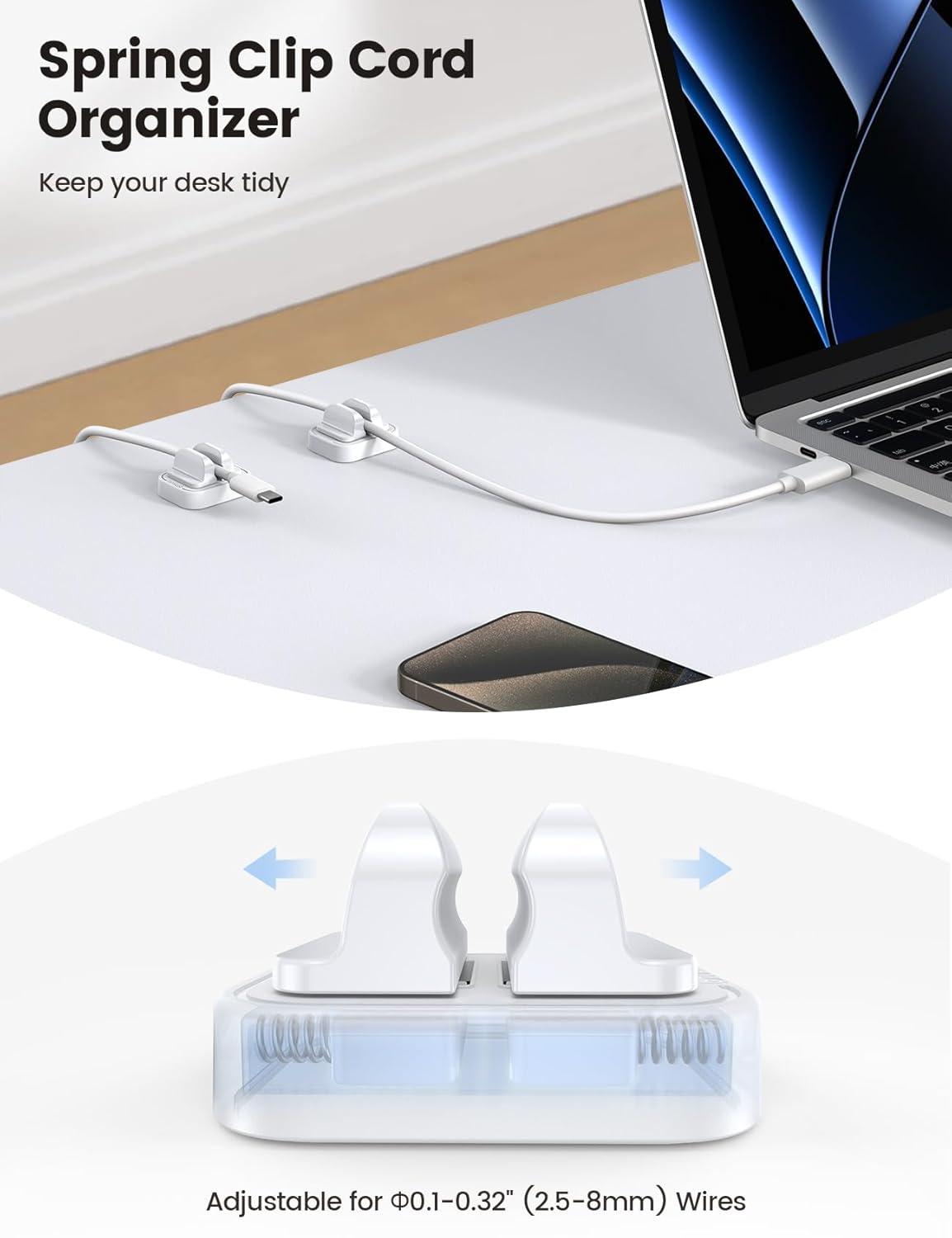 image5Pack Cable Spring Holder Clips Cord Organizer for Desk  Lamicall Adjustable Cord Wire Holder Keeper Phone Charger Organizer Clips Wire Cable Management for Nightstand Wall Car Office DesktopWhite