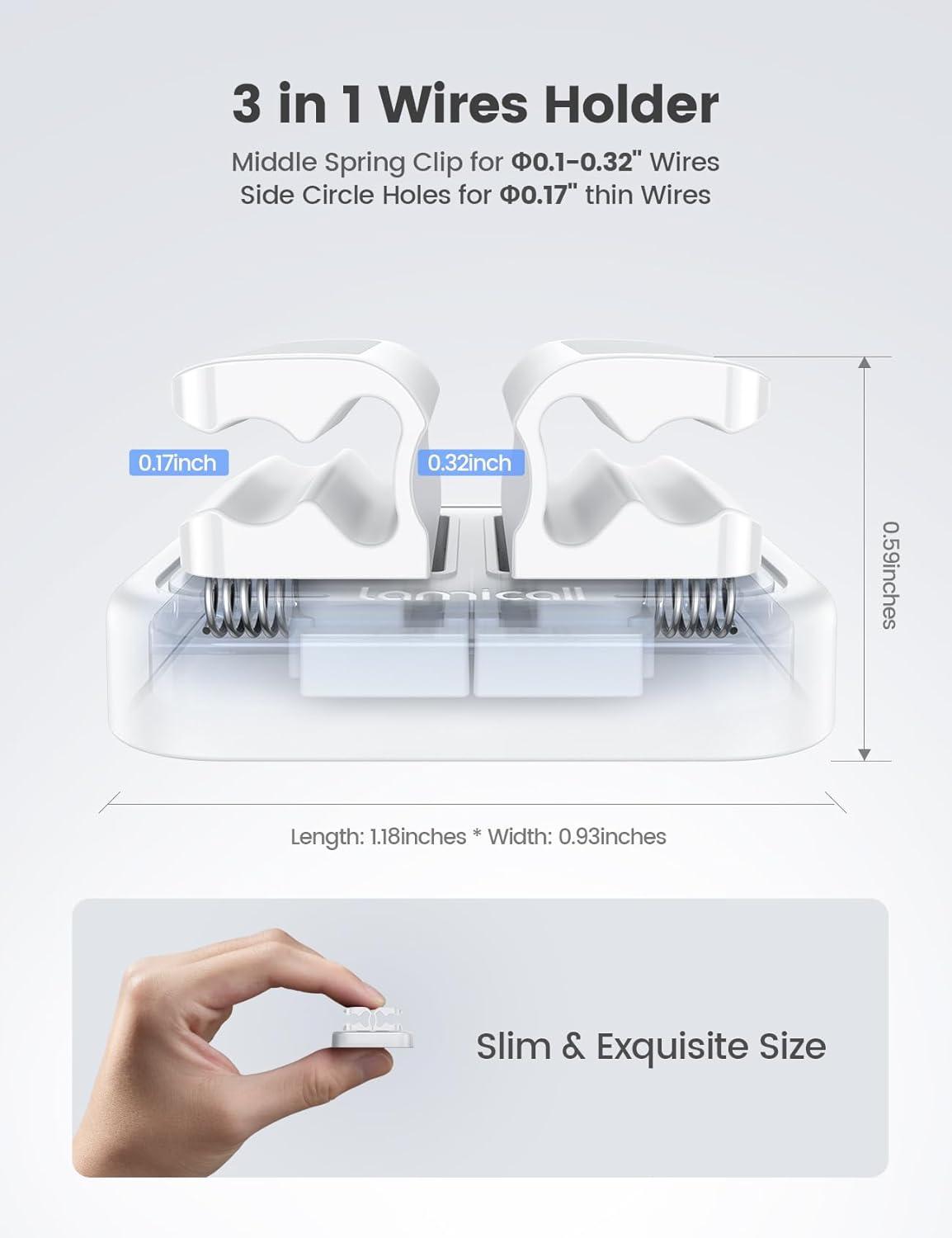 image6Pack Cord Organzier Spring Clip Holder  Lamicall 3in1 Small Clips for Desk Cable Management Adhesive Adjustable Cable Clips Holder for Charger Wire USB Cord Office Car Desk AccessoriesWhite