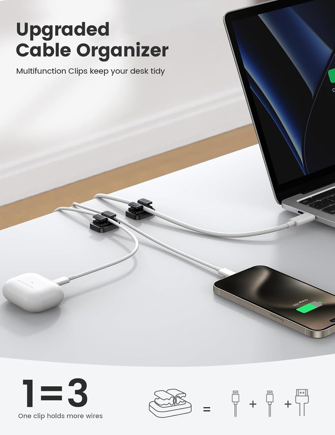 image6Pack Cord Organzier Spring Clip Holder  Lamicall 3in1 Small Clips for Desk Cable Management Adhesive Adjustable Cable Clips Holder for Charger Wire USB Cord Office Car Desk AccessoriesBlack