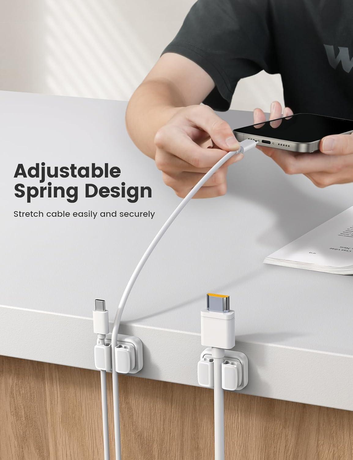 image6Pack Cord Organzier Spring Clip Holder  Lamicall 3in1 Small Clips for Desk Cable Management Adhesive Adjustable Cable Clips Holder for Charger Wire USB Cord Office Car Desk AccessoriesWhite