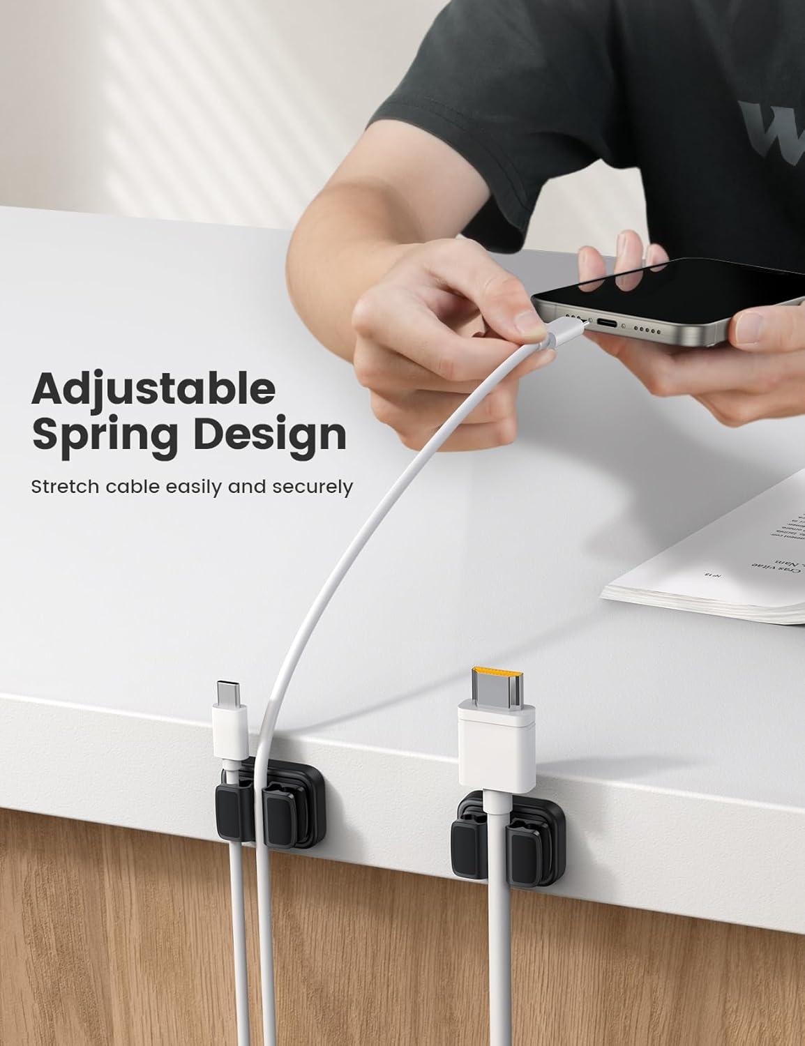 image6Pack Cord Organzier Spring Clip Holder  Lamicall 3in1 Small Clips for Desk Cable Management Adhesive Adjustable Cable Clips Holder for Charger Wire USB Cord Office Car Desk AccessoriesBlack