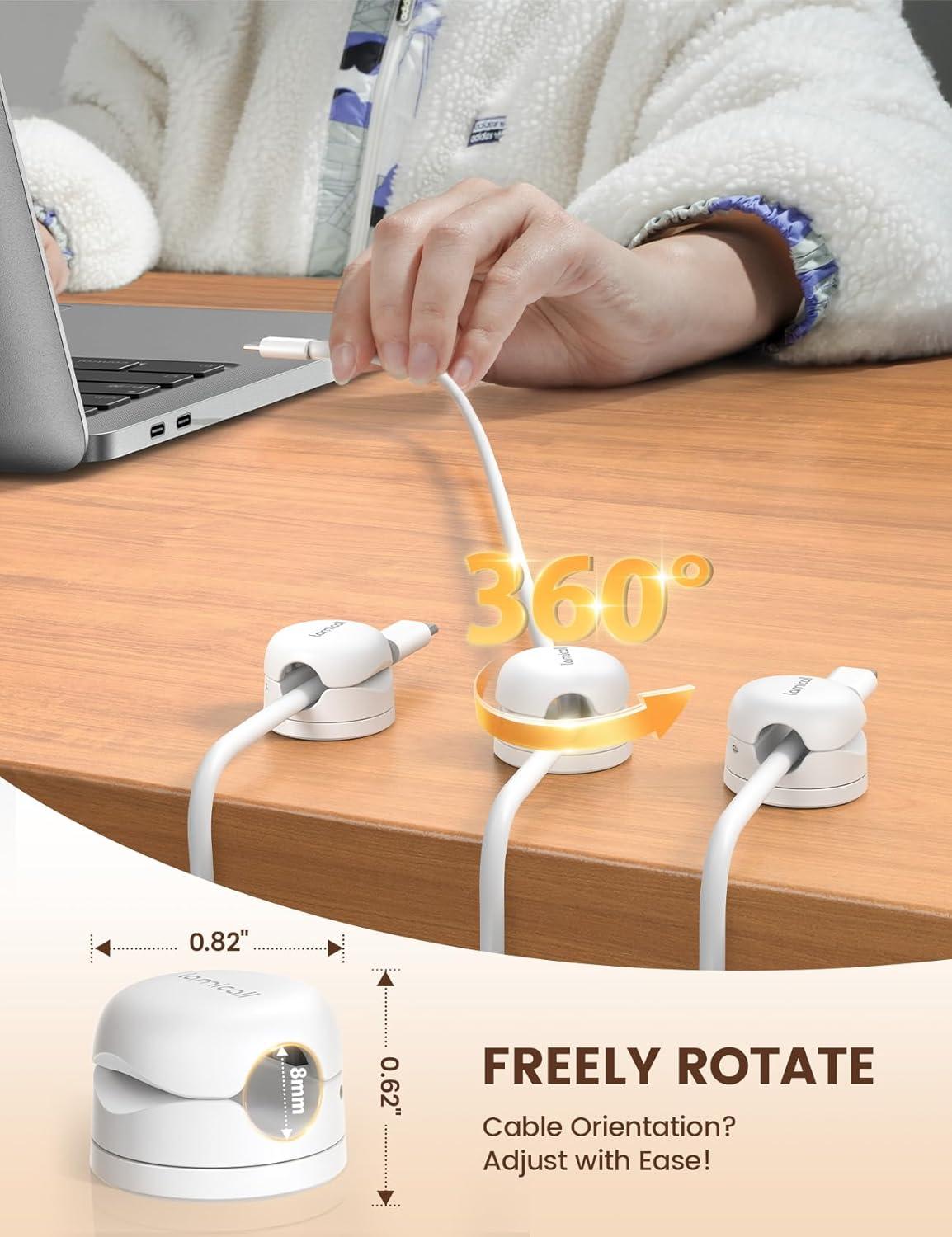 imageLamicall 12Pack Rotatable Cord Organizer Office Desk Nightstand Accessories  Cable Clips Management Birthday Gifts for Teens Friends Desk Phone Charger Holder Gadget Home Workspace Organizer12Pack