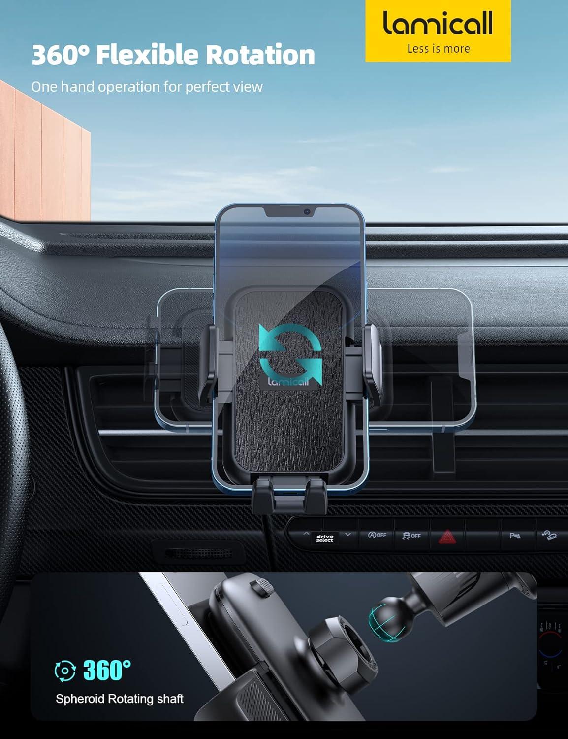 imageLamicall 2025 Wider Clamp ampamp Metal Hook Car Phone Holder Vent Thick Cases Friendly Phone Holders for Your Car Mount Automobile Hands Free Cradle Air Vent for iPhone 16 15 14 13 Pro Max SmartphoneNEW Upgraded  Wood grain