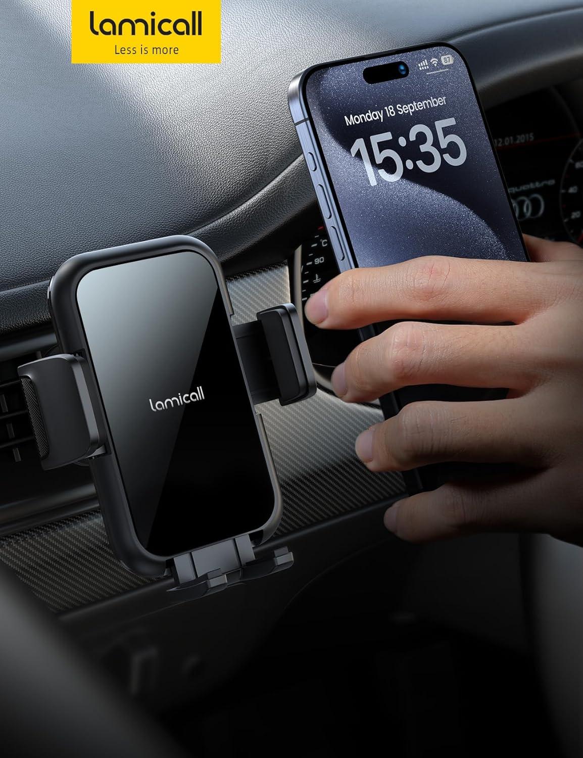 imageLamicall 2025 Wider Clamp ampamp Metal Hook Car Phone Holder Vent Thick Cases Friendly Phone Holders for Your Car Mount Automobile Hands Free Cradle Air Vent for iPhone 16 15 14 13 Pro Max SmartphoneNEW Upgraded  Lucite black