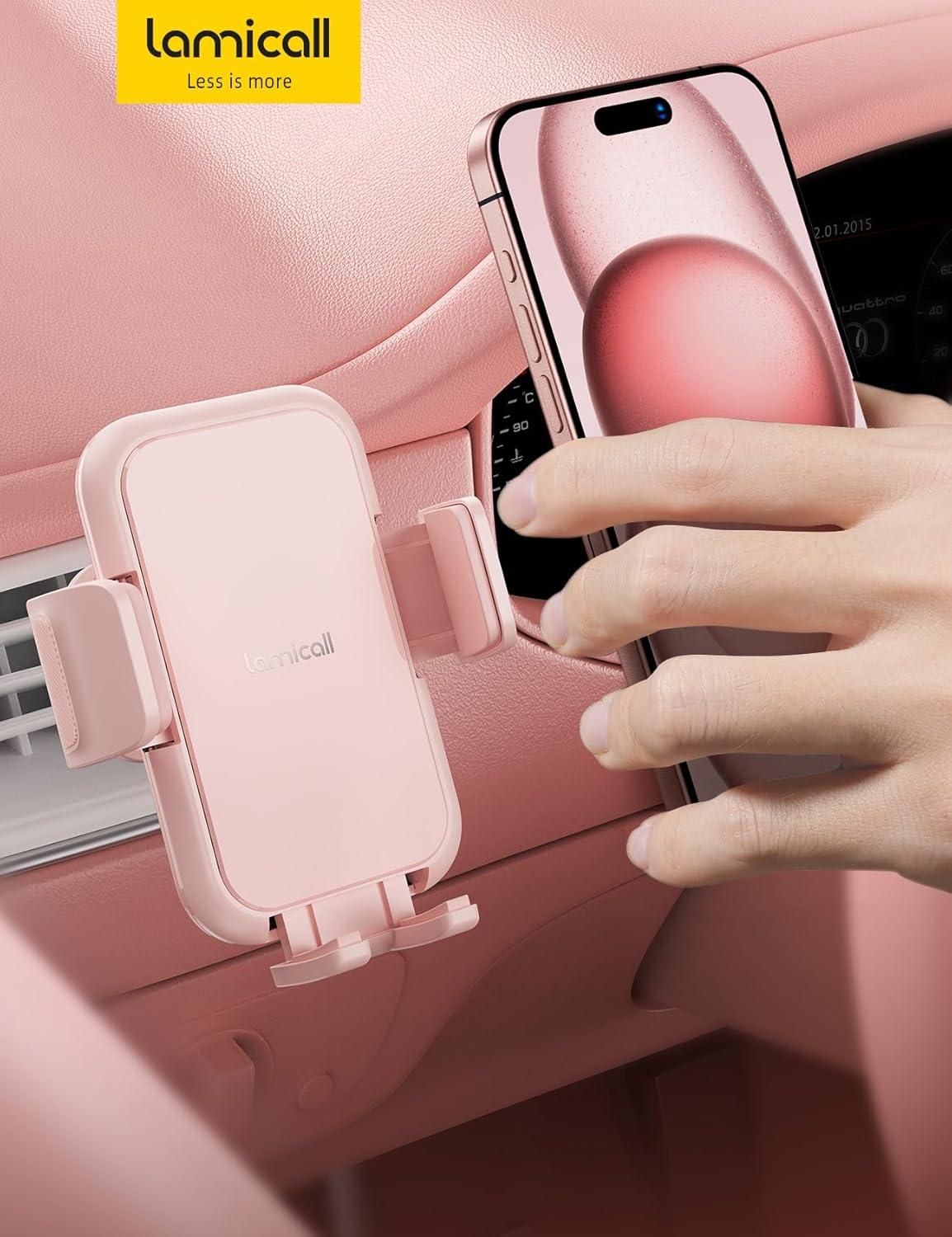 imageLamicall 2025 Wider Clamp ampamp Metal Hook Car Phone Holder Vent Thick Cases Friendly Phone Holders for Your Car Mount Automobile Hands Free Cradle Air Vent for iPhone 16 15 14 13 Pro Max SmartphoneNEW Upgraded  Pink