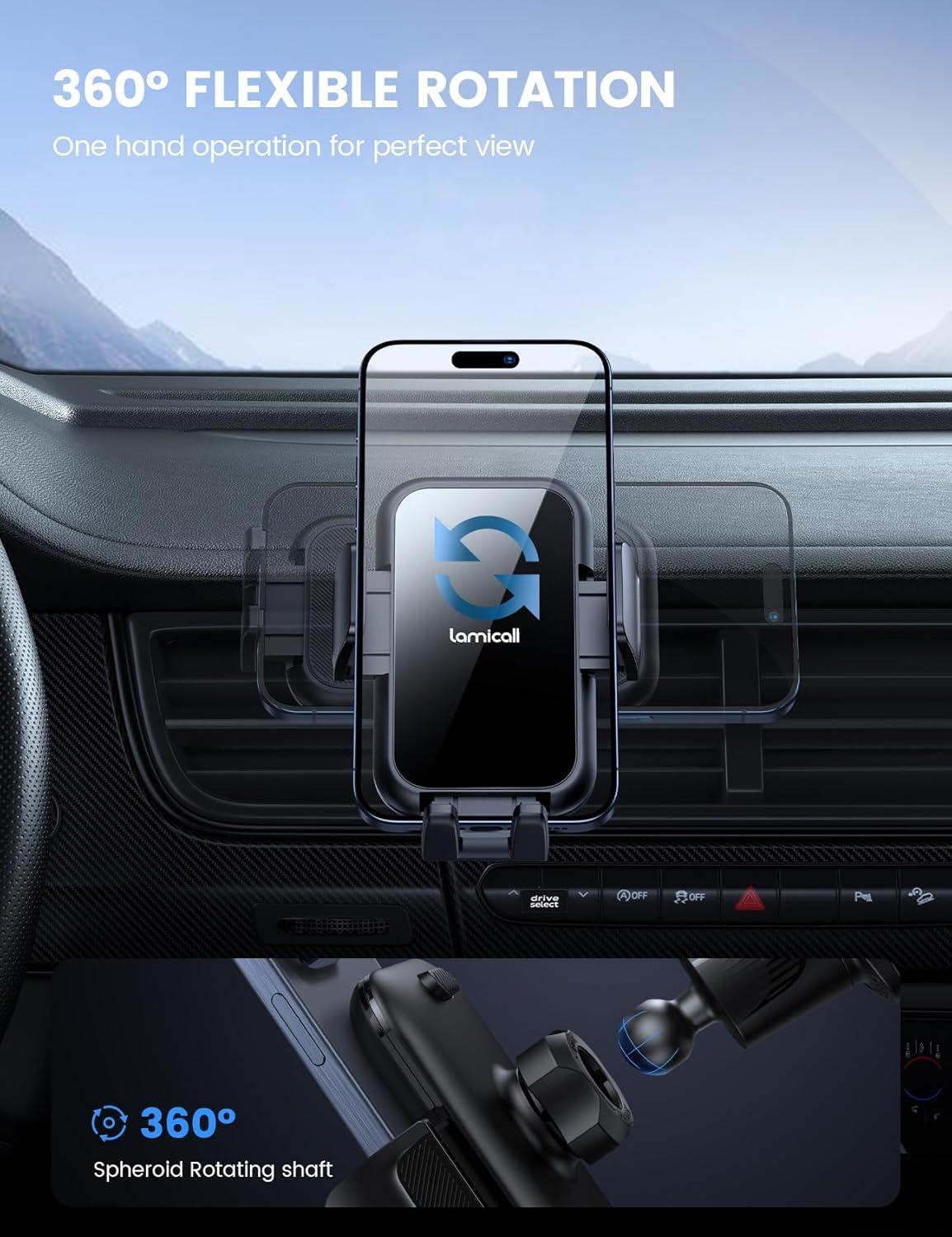 imageLamicall 2025 Wider Clamp ampamp Metal Hook Car Phone Holder Vent Thick Cases Friendly Phone Holders for Your Car Mount Automobile Hands Free Cradle Air Vent for iPhone 16 15 14 13 Pro Max SmartphoneNEW Upgraded  Lucite black