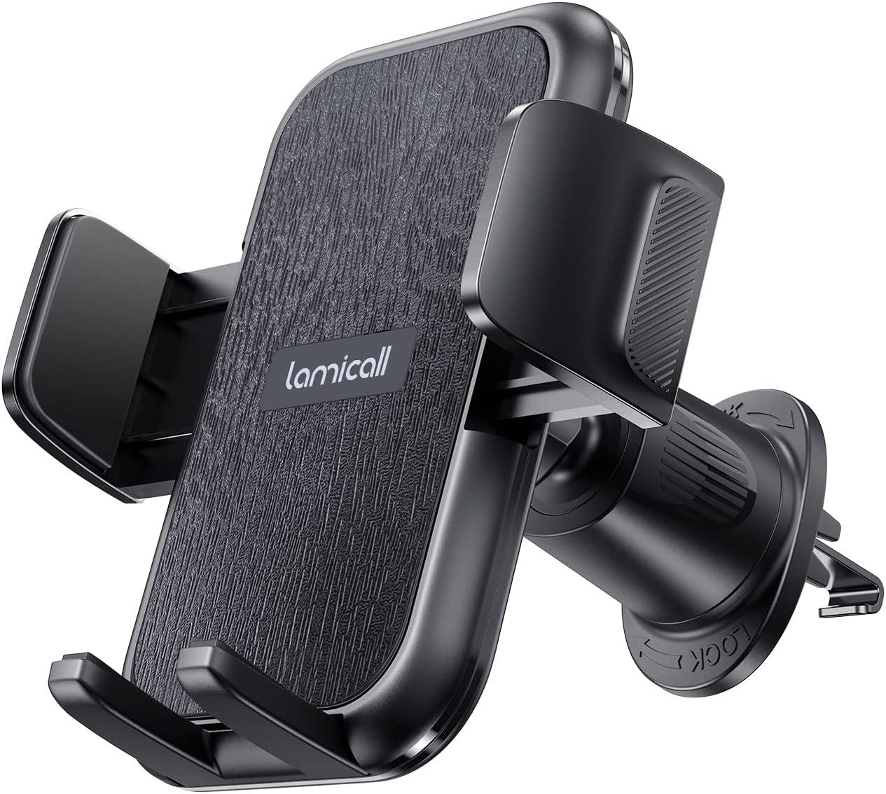 imageLamicall 2025 Wider Clamp ampamp Metal Hook Car Phone Holder Vent Thick Cases Friendly Phone Holders for Your Car Mount Automobile Hands Free Cradle Air Vent for iPhone 16 15 14 13 Pro Max SmartphoneNEW Upgraded  Wood grain