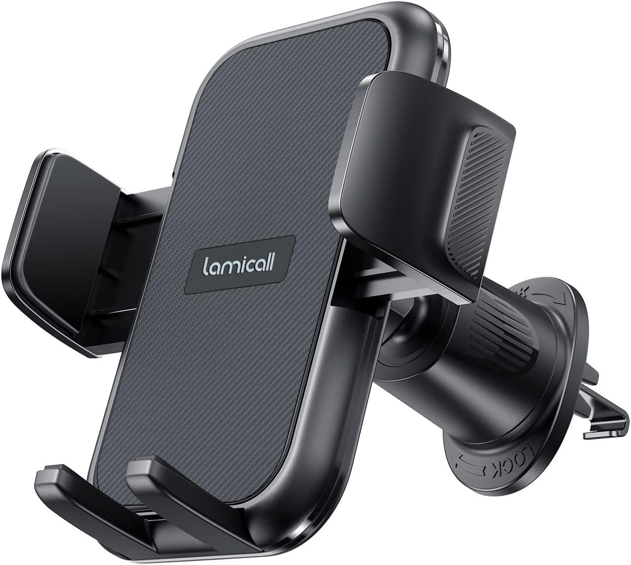 imageLamicall 2025 Wider Clamp ampamp Metal Hook Car Phone Holder Vent Thick Cases Friendly Phone Holders for Your Car Mount Automobile Hands Free Cradle Air Vent for iPhone 16 15 14 13 Pro Max SmartphoneNEW Upgraded  Dark grey