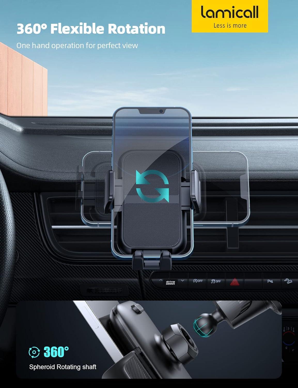 imageLamicall 2025 Wider Clamp ampamp Metal Hook Car Phone Holder Vent Thick Cases Friendly Phone Holders for Your Car Mount Automobile Hands Free Cradle Air Vent for iPhone 16 15 14 13 Pro Max SmartphoneBlack