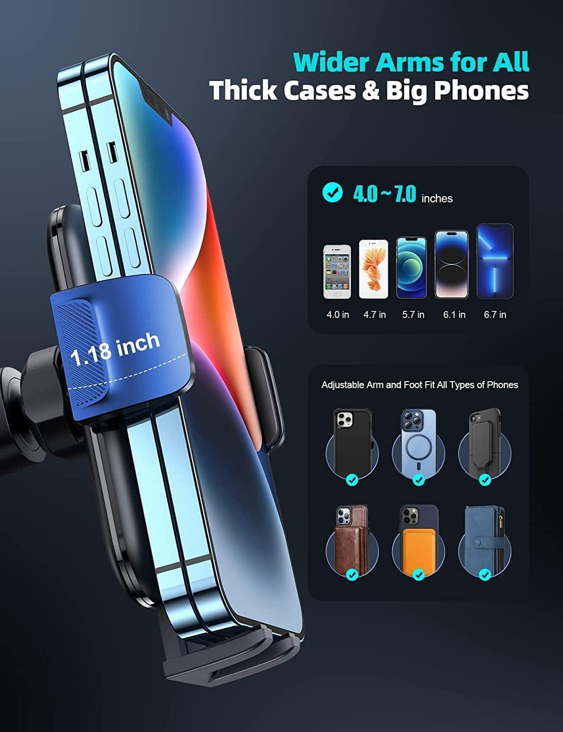 imageLamicall 2025 Wider Clamp ampamp Metal Hook Car Phone Holder Vent Thick Cases Friendly Phone Holders for Your Car Mount Automobile Hands Free Cradle Air Vent for iPhone 16 15 14 13 Pro Max SmartphoneNEW Upgraded  Wood grain
