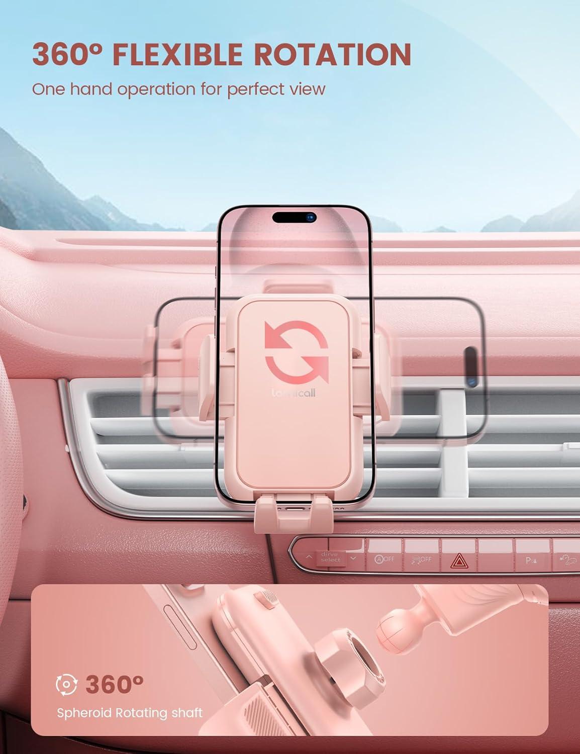 imageLamicall 2025 Wider Clamp ampamp Metal Hook Car Phone Holder Vent Thick Cases Friendly Phone Holders for Your Car Mount Automobile Hands Free Cradle Air Vent for iPhone 16 15 14 13 Pro Max SmartphoneNEW Upgraded  Pink