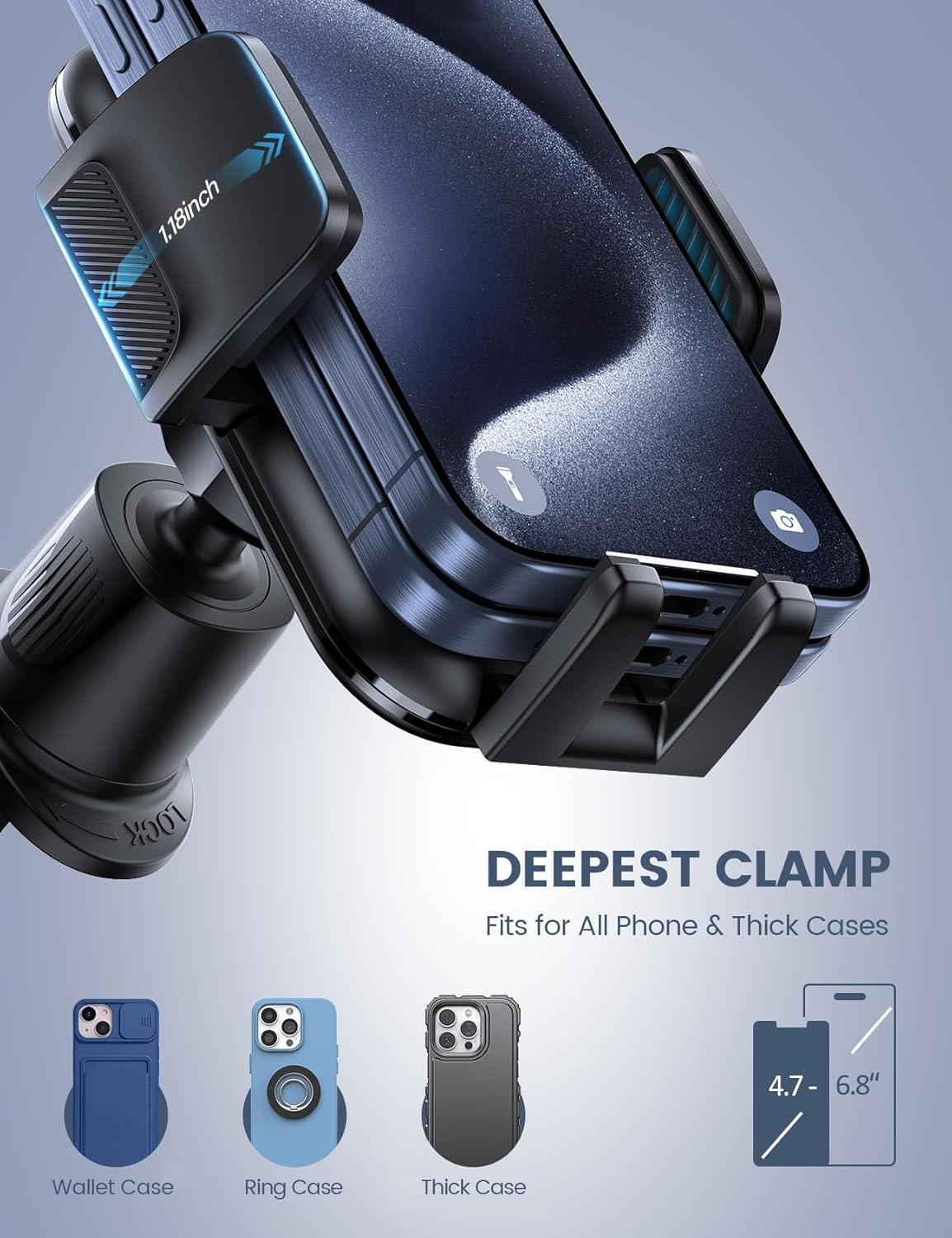 imageLamicall 2025 Wider Clamp ampamp Metal Hook Car Phone Holder Vent Thick Cases Friendly Phone Holders for Your Car Mount Automobile Hands Free Cradle Air Vent for iPhone 16 15 14 13 Pro Max SmartphoneBlack