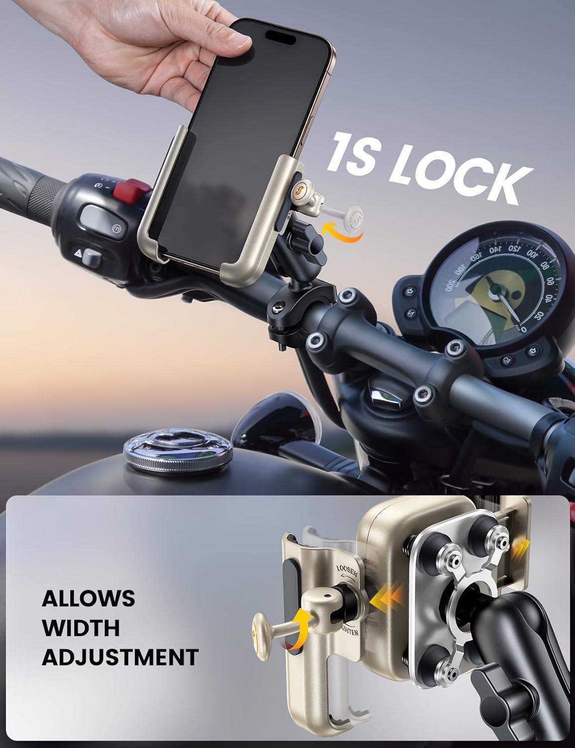 imageLamicall All Metal Motorcycle Phone Mount  Anti Shake Extendable Arm Bike Phone Holder Handlebar Clamp Bicycle Cell Phone Mount for iPhone 16 Pro Max 15 14 Galaxy S24 Ultra 4772quot Phones4772 PhoneGold