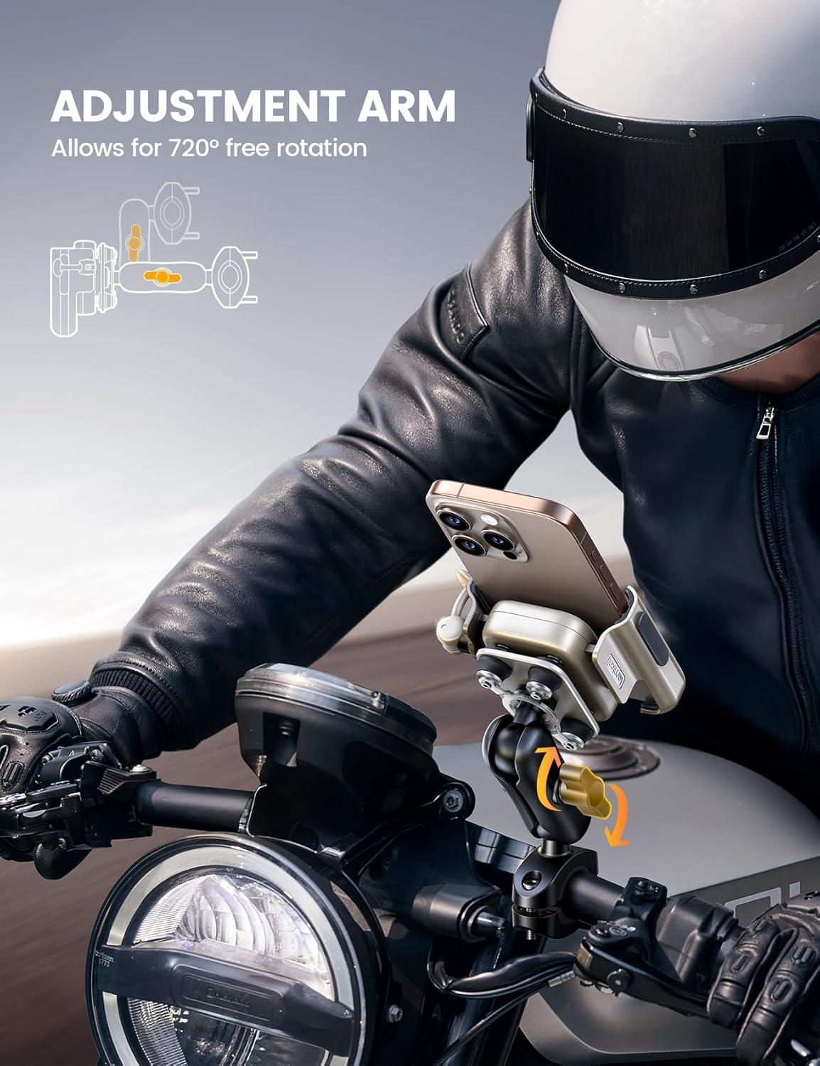 imageLamicall All Metal Motorcycle Phone Mount  Anti Shake Extendable Arm Bike Phone Holder Handlebar Clamp Bicycle Cell Phone Mount for iPhone 16 Pro Max 15 14 Galaxy S24 Ultra 4772quot Phones4772 PhoneGold