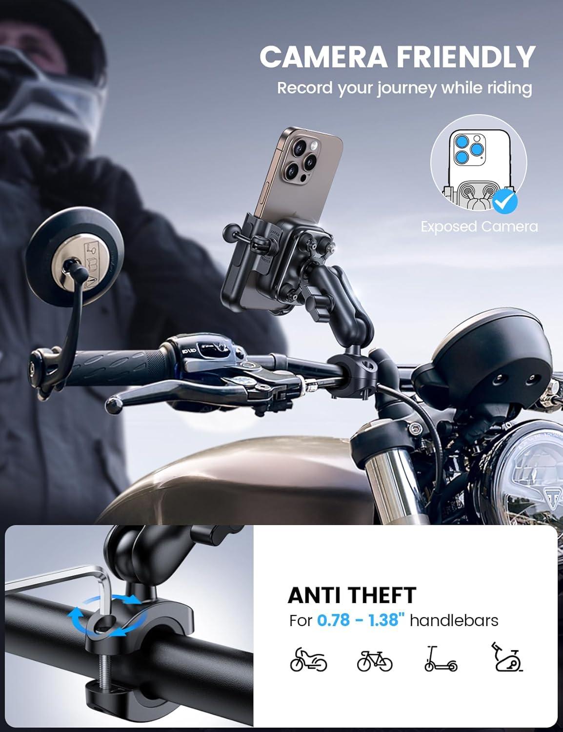 imageLamicall All Metal Motorcycle Phone Mount  Anti Shake Extendable Arm Bike Phone Holder Handlebar Clamp Bicycle Cell Phone Mount for iPhone 16 Pro Max 15 14 Galaxy S24 Ultra 4772quot Phones4772 Phones