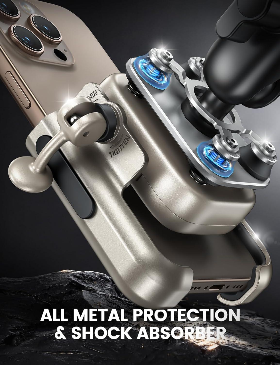 imageLamicall All Metal Motorcycle Phone Mount  Anti Shake Extendable Arm Bike Phone Holder Handlebar Clamp Bicycle Cell Phone Mount for iPhone 16 Pro Max 15 14 Galaxy S24 Ultra 4772quot Phones4772 PhoneGold