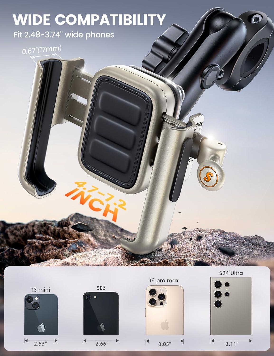 imageLamicall All Metal Motorcycle Phone Mount  Anti Shake Extendable Arm Bike Phone Holder Handlebar Clamp Bicycle Cell Phone Mount for iPhone 16 Pro Max 15 14 Galaxy S24 Ultra 4772quot Phones4772 PhoneGold