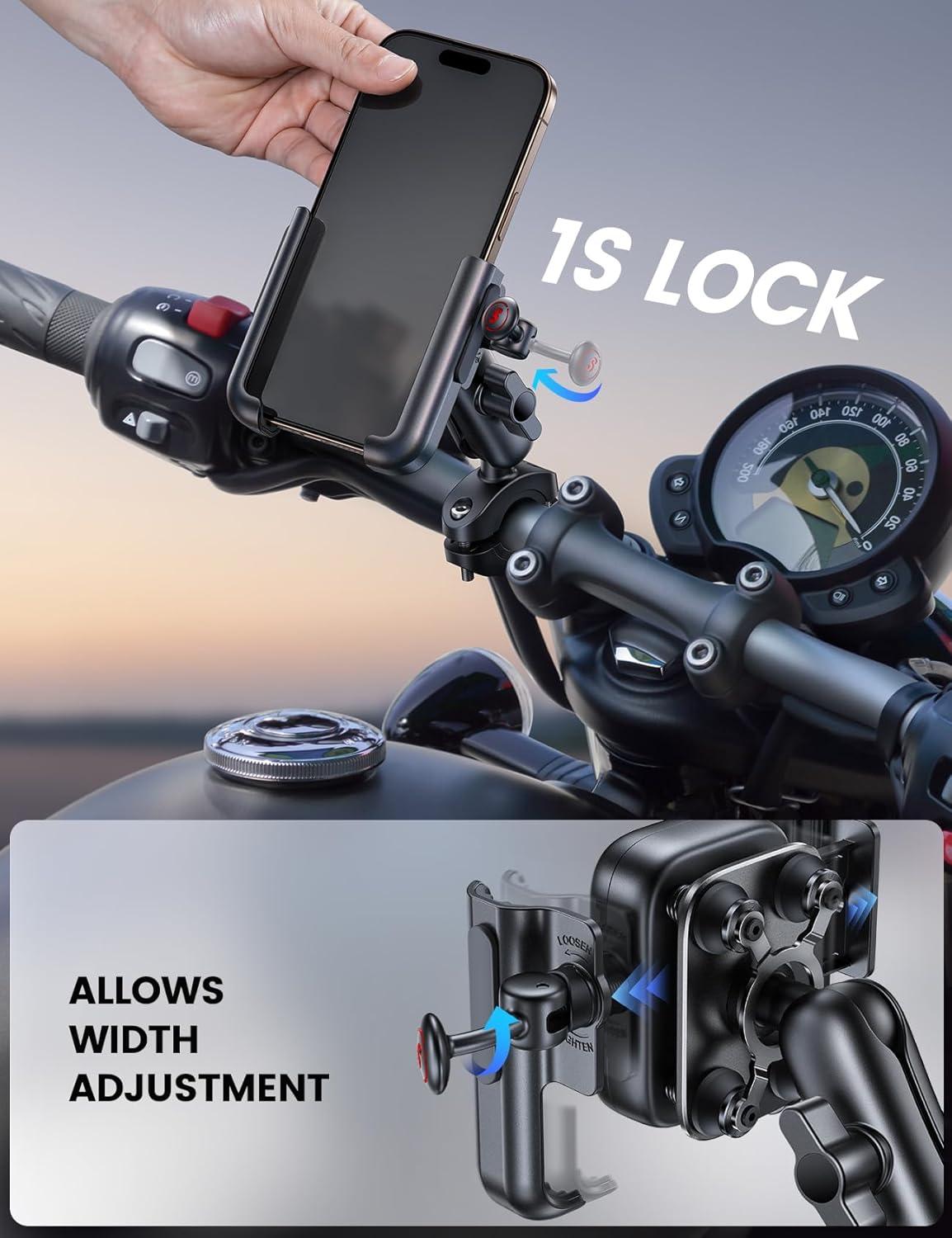 imageLamicall All Metal Motorcycle Phone Mount  Anti Shake Extendable Arm Bike Phone Holder Handlebar Clamp Bicycle Cell Phone Mount for iPhone 16 Pro Max 15 14 Galaxy S24 Ultra 4772quot Phones4772 Phones
