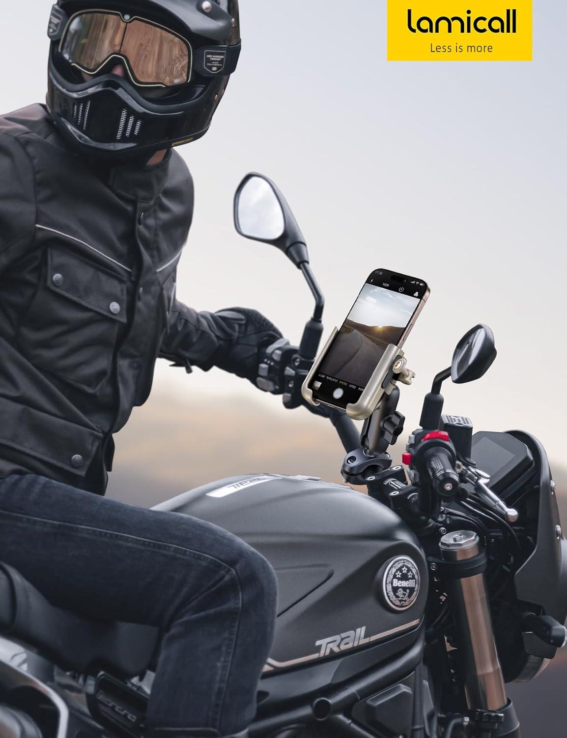 imageLamicall All Metal Motorcycle Phone Mount  Anti Shake Extendable Arm Bike Phone Holder Handlebar Clamp Bicycle Cell Phone Mount for iPhone 16 Pro Max 15 14 Galaxy S24 Ultra 4772quot Phones4772 PhoneGold