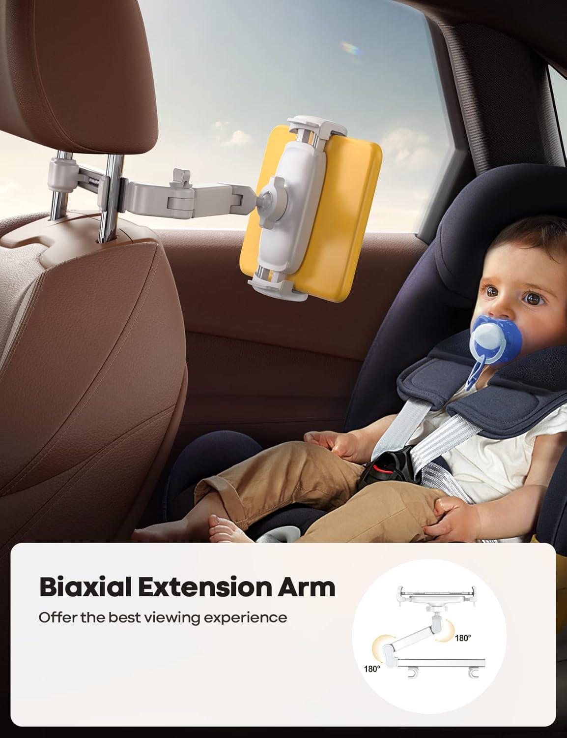 imageLamicall Car Headrest Tablet Holder  3 in 1 Extension Arm Adjustable Tablet Car Mount for Back Seat Road Trip Essentials for Kids for 4711quot Device Like iPad Pro Air Mini Galaxy Fire BlackWhite