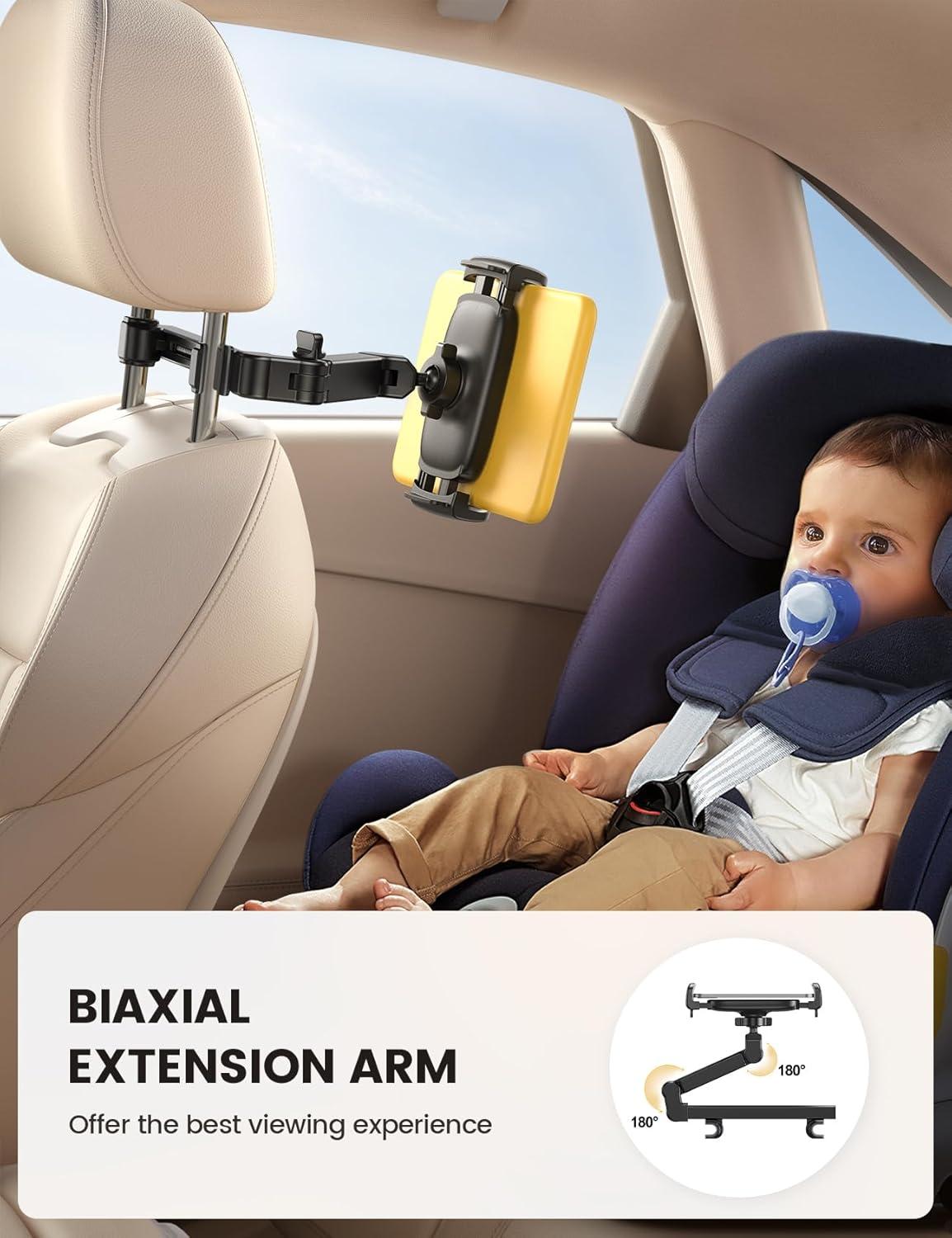 imageLamicall Car Headrest Tablet Holder  3 in 1 Extension Arm Adjustable Tablet Car Mount for Back Seat Road Trip Essentials for Kids for 4711quot Device Like iPad Pro Air Mini Galaxy Fire BlackBlack