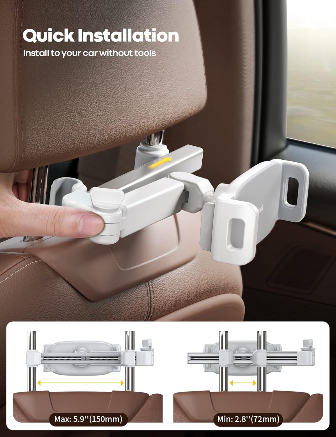 imageLamicall Car Headrest Tablet Holder  3 in 1 Extension Arm Adjustable Tablet Car Mount for Back Seat Road Trip Essentials for Kids for 4711quot Device Like iPad Pro Air Mini Galaxy Fire BlackWhite