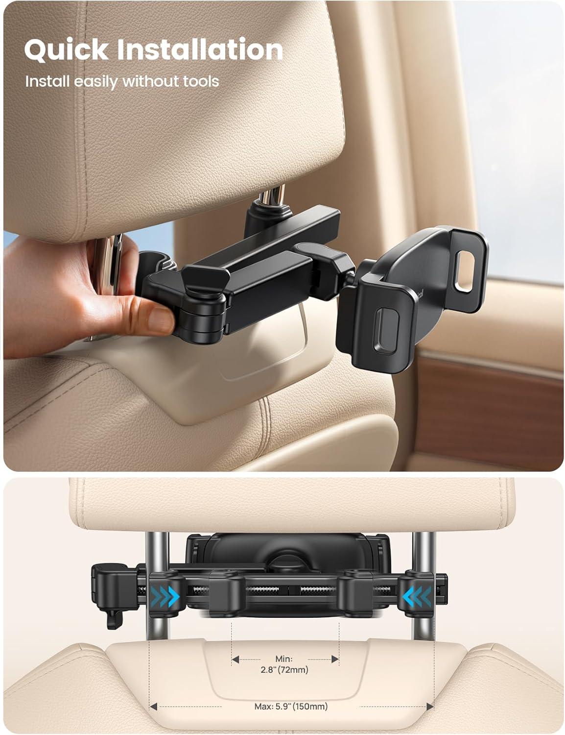 imageLamicall Car Headrest Tablet Holder  3 in 1 Extension Arm Adjustable Tablet Car Mount for Back Seat Road Trip Essentials for Kids for 4711quot Device Like iPad Pro Air Mini Galaxy Fire BlackBlack
