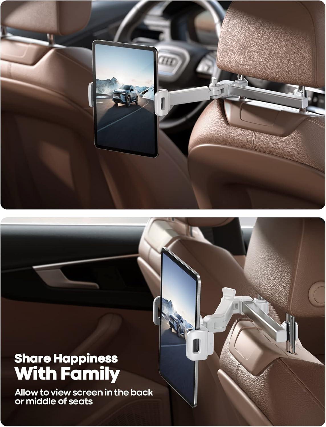 imageLamicall Car Headrest Tablet Holder  3 in 1 Extension Arm Adjustable Tablet Car Mount for Back Seat Road Trip Essentials for Kids for 4711quot Device Like iPad Pro Air Mini Galaxy Fire BlackWhite