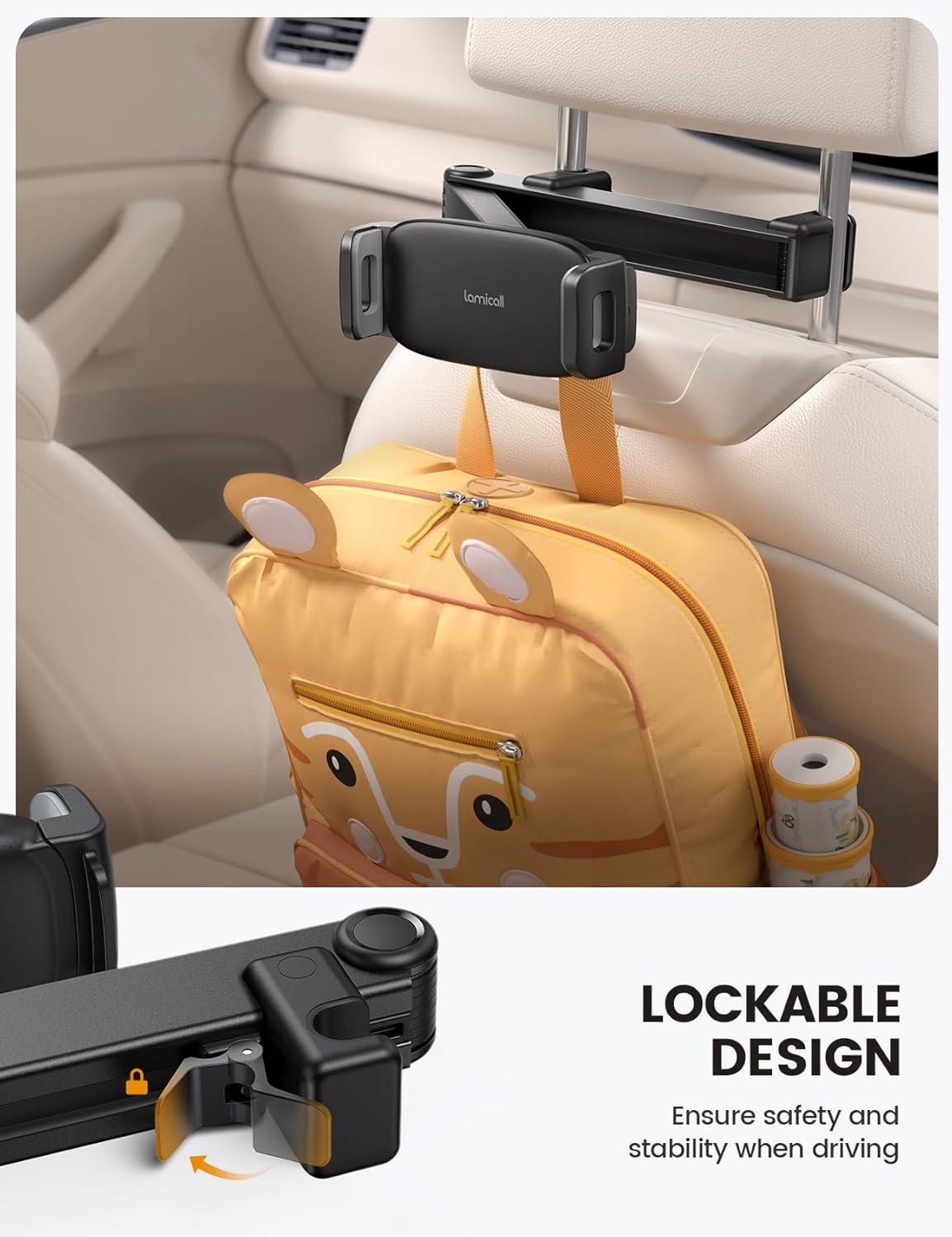 imageLamicall Car Headrest Tablet Holder  Lockable 3 in 1 Extension Arm Upgrade Tablet Mount for Car Backseat Road Trip Essentials for Kids for iPad Pro Air Mini Galaxy Fire HD 4713quot Tablets