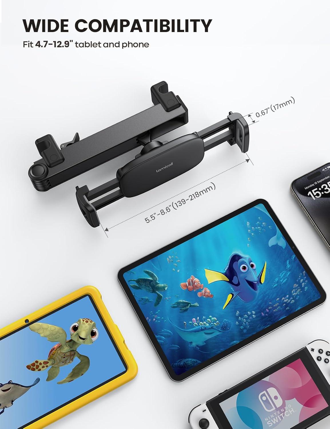 imageLamicall Car Headrest Tablet Holder  Lockable 3 in 1 Extension Arm Upgrade Tablet Mount for Car Backseat Road Trip Essentials for Kids for iPad Pro Air Mini Galaxy Fire HD 4713quot Tablets